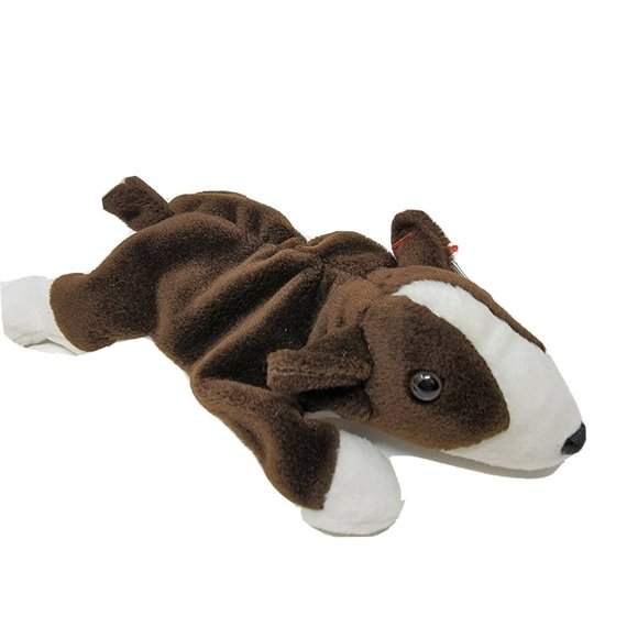 Ty Beanie Babies Bruno Bull Terrier Dog Beanbag Plush Brown 1997 With Tags - Picture 2 of 5